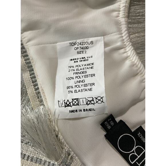 Patbo Cropped Metallic Silver Fringe Top Size 2 - Picture 5 of 5